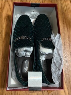 Men's Dark Green Quilted Velvet Chain Prom Shoes Size 11